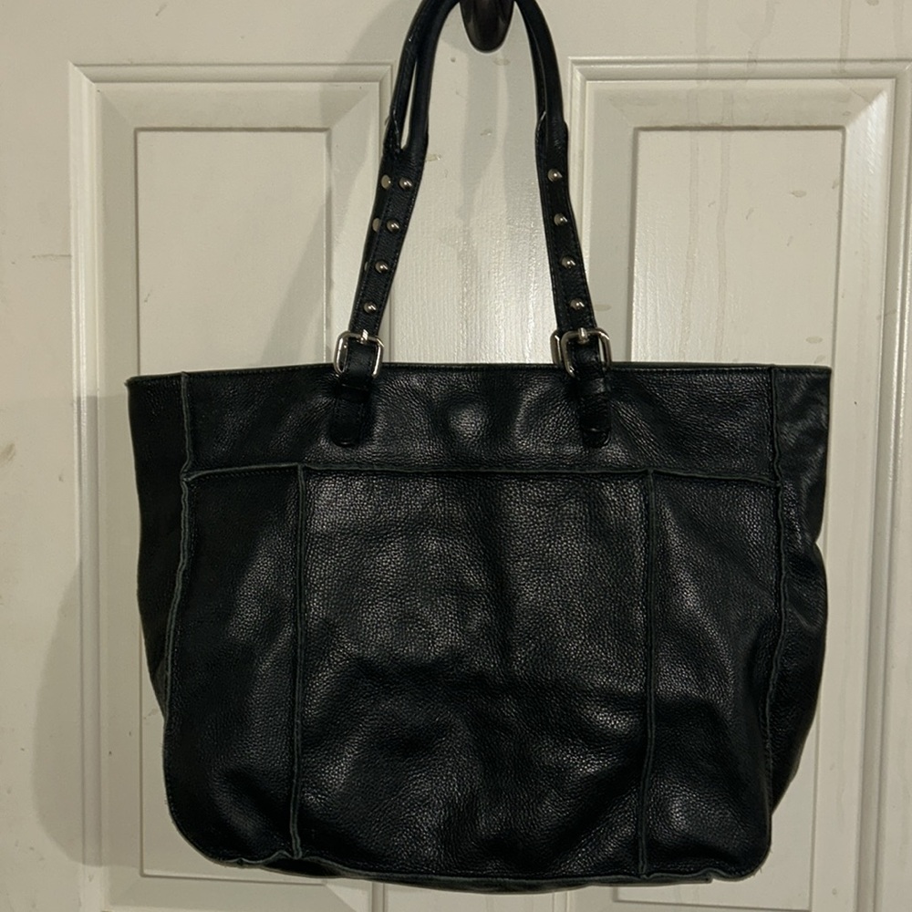 Audrey Brooke genuine pebbled large leather black bag, tote